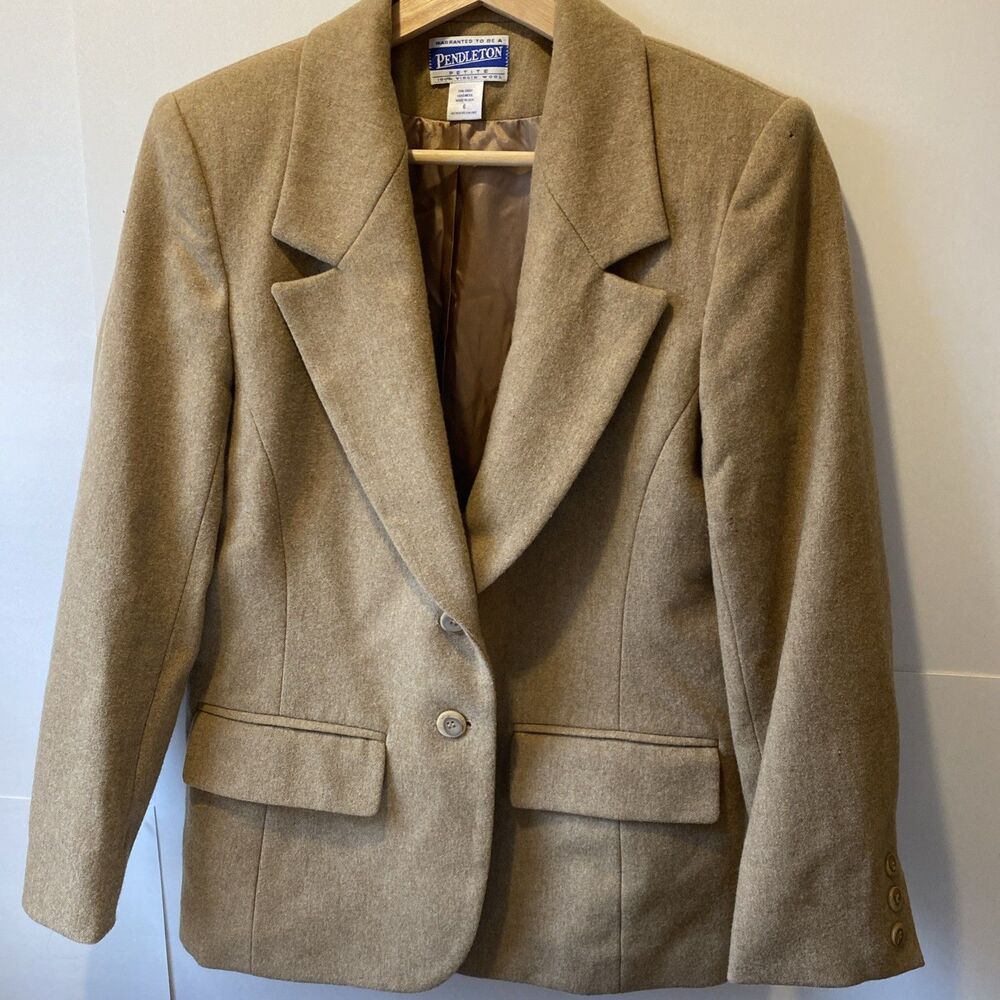 Pendleton Petite Women’s Virgin 100% Wool Blazer Size 6 Camel Khaki Classic